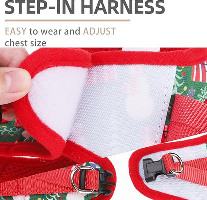 PUPTECK Adjustable Dog Harness Collar and Leash Set Step in No Pull Pet Harness for Small Medium Dogs Puppy and Cats Outdoor Walking Running, Soft Mesh Padded Reflective Vest Harnesses, Christmas, L