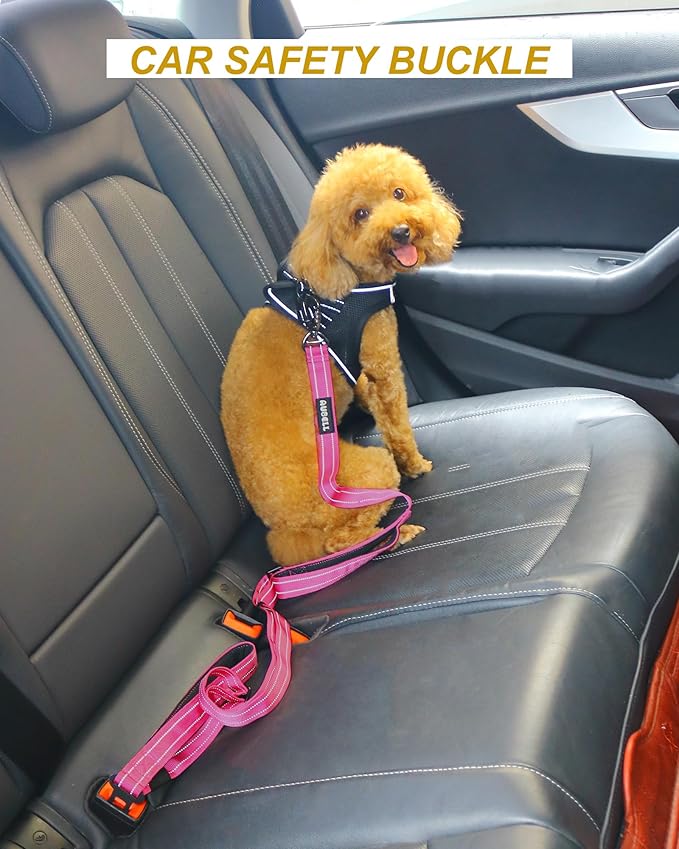 AUBELL Double Handle Tactical Dog Leash Heavy Duty for Small and Medium Large Dogs,Reflective Adjustable Nylon Leash That Pull with Car Seatbelt for Training,4.5-6FT,Pink