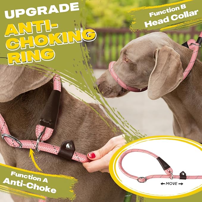 Fida Duarble Slip Leads for Dogs, 4 FT x 1/2" Heavy Duty Dog Loop Leashes, Comfortable Strong Rope Slip Leash for Small Dogs and Puppies, No Pull Pet Training Lead with Highly Reflective(1/2", Pink)