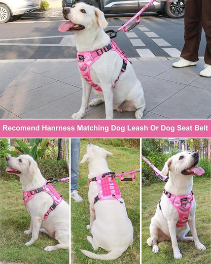 Hotsky Tactical Dog Harness No Pull，Adjustable Service Dog Vest Reflective Military Pet Harness with Control Handle Molle Loop Panels for Training Walking Running(Pink Camo, XL)