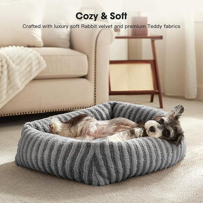 MIXJOY Dog Bed Medium Size Dog, Washable Medium Dogs Bed with Removable Cover, Soft Rectangle Doggy Ded Fluffy Plush Faux Fur Pet Bed with Anti-Slip Bottom, 30"x24"x8", Grey