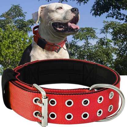 Red Large Dog Collar - 2 inch Wide Heavy Duty Collar with Handle for Extra Large Breed Dogs, Strong Nylon Indestructible Tactical Collar for German Shepherd, Pitbull, Rottweiler 19-23.5 in