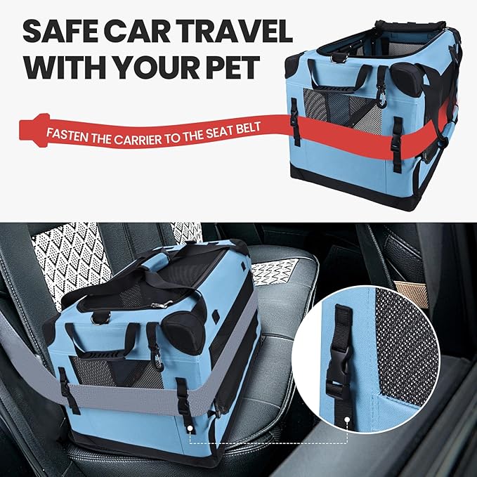 PEGIC Large Cat Carrier for Car Travel, Soft Sided Collapsible Pet Carrier for Outdoor and Indoor Uses, Roomy Extra Large Cat Carrier for 2 Kittens or Puppies Up to 50lbs (Teal)