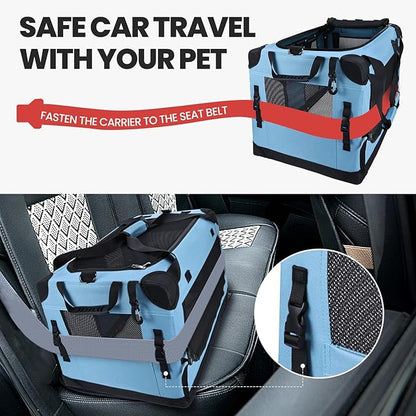 PEGIC Large Cat Carrier for Car Travel, Soft Sided Collapsible Pet Carrier for Outdoor and Indoor Uses, Roomy Extra Large Cat Carrier for 2 Kittens or Puppies Up to 50lbs (Teal)