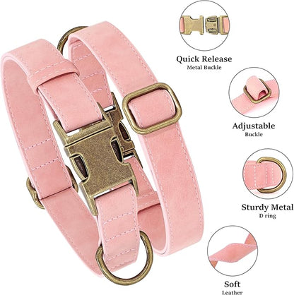 Didog Soft PU Leather Dog Collar, Stylish Quick Released Dog Collars for Small Dogs, Easy Clean Adjustable Pet Collar for Daily Walking, Pink, S Fit 10-16" Neck