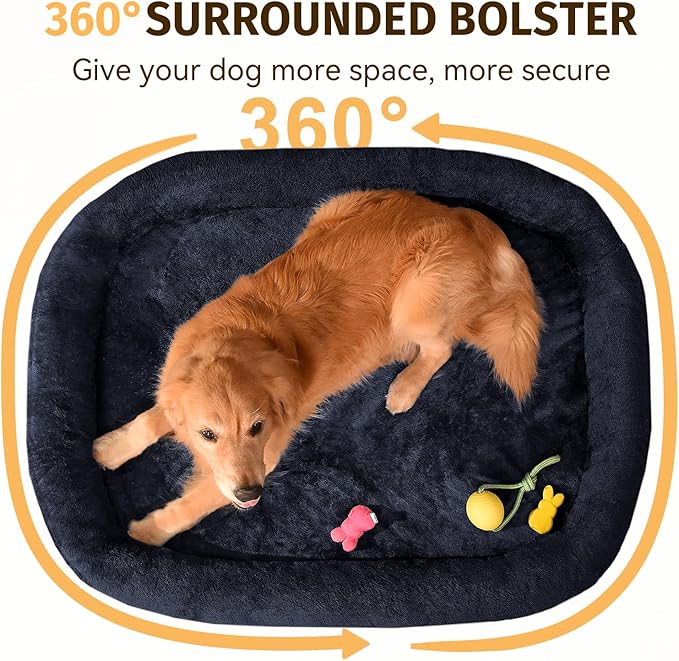 Orthopedic Waterproof Large Dog Bed: Memory Foam Washable Dog Bed with Bolsters - XL Removable Washable Cover for Medium Large Sized Pet - Non-Slip Bottom - Navy