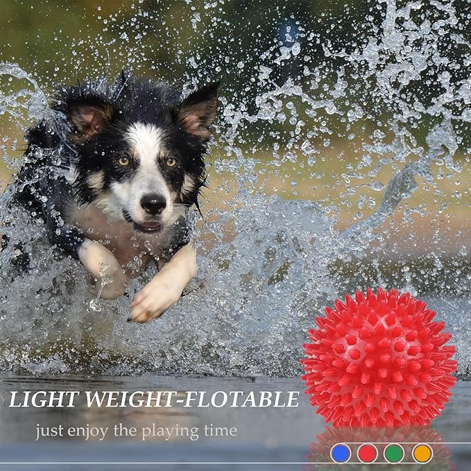 Ousiya Dog Balls 4.5” Squeaky Dog Toys Spikey Ball for Aggressive Chewers Heavy Duty Teething Large Medium Durable Dogs Balls (4 Pack)