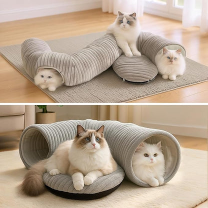 MOYMO Cat Tunnel Bed for Indoor Cats, Peekaboo Cat Cave Bed,Soft Cat Donut Tunnel for Kitten Large Cats, Cat Tunnel Christmas Tree Skirt, Grey