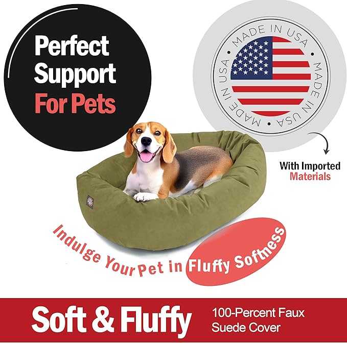 Majestic Pet 32 Inch Suede Calming Dog Bed Washable 32x23x7 (Inch) – Cozy Soft Round Donut Dog Bed with Spine Support for Dogs to Rest Their Head - Pet Bed Medium – Sage (2025)