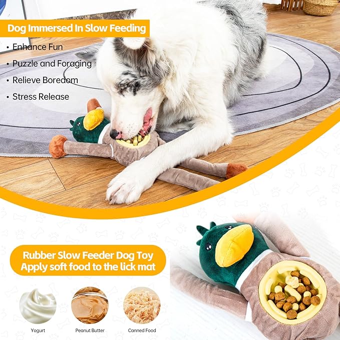 Squeaky Dog Toys, Interactive Plush Duck Chew Toy for Pets - Safe & Durable,Slow Feeder Dog Bowl,Ideal for Puppies & Small to Medium Dogs
