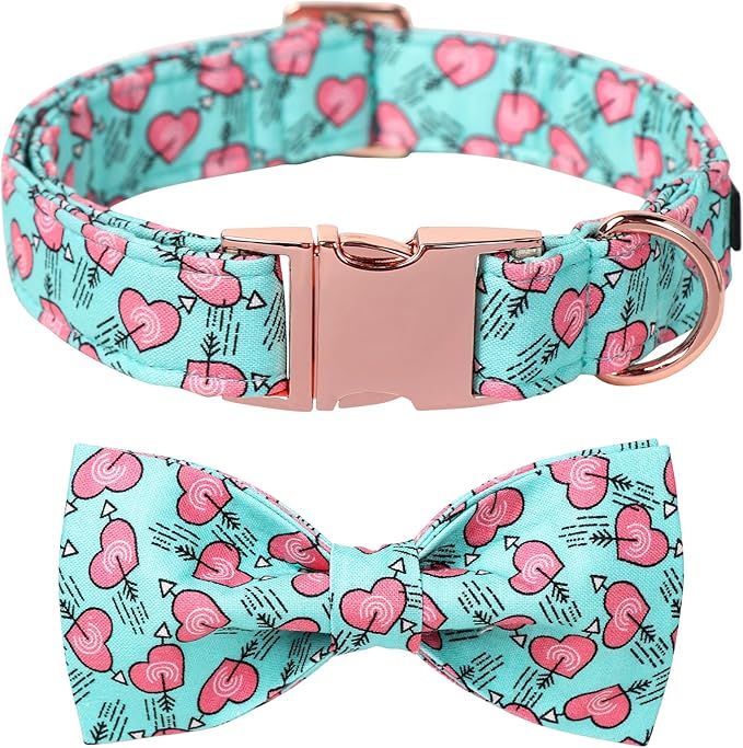 Lionet Paws Valentines Dog Collar Bowtie, Dog Bowtie Collar with Metal Buckle for Dogs, Adjustable Fabric Dogs Collars Girl Boy, XL, Neck 16-26 in