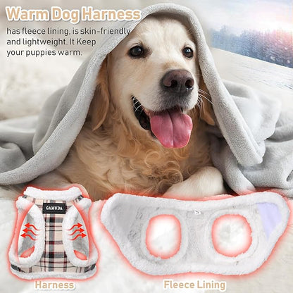 GAMUDA Small Dog Harness Collar and Leash Set, Step in No Chock No Pull Soft Mesh Adjustable Dog Vest Harnesses Plaid Reflective for Dogs Puppy Cats Kitten Rabbit (Warm Beige, XXXS)