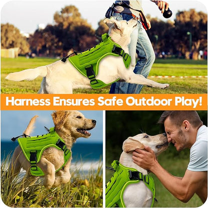 Heavy-Duty Tactical Dog Harness for Large Dogs, No Pull Adjustable Reflective Pet Vest with Molle System, K9 Military-Grade Control for Service Training, Outdoor & 10+ Breeds, Wild Lime, Large