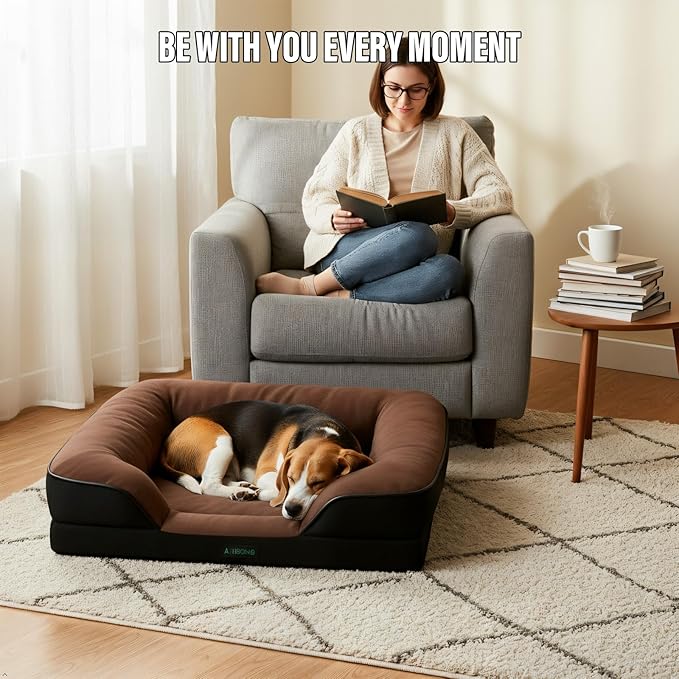 Orthopedic Egg-Shaped Sponge Dog Bed Small Size Dog with Sides, Removable Cover and Non-Slip Bottom (Brown, 24 * 18 * 6)