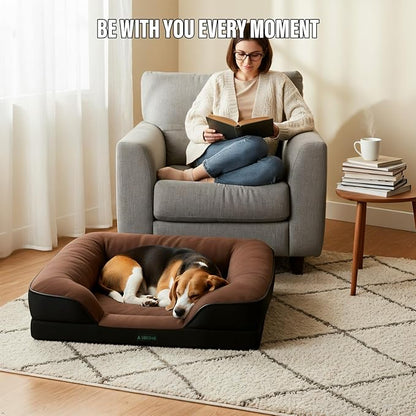 Orthopedic Egg-Shaped Sponge Dog Bed Small Size Dog with Sides, Removable Cover and Non-Slip Bottom (Brown, 24 * 18 * 6)
