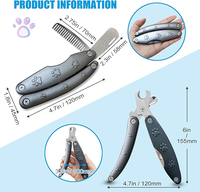 2025 Silent Design Nail Clipper for Anxiety Sensitive Dogs, Sharp Blade Cut Thick Nail Smoothly, 3 in 1 Compact Build-in Nail File & Comb, Heavy Duty Manual Professional Dog Nail Clipper