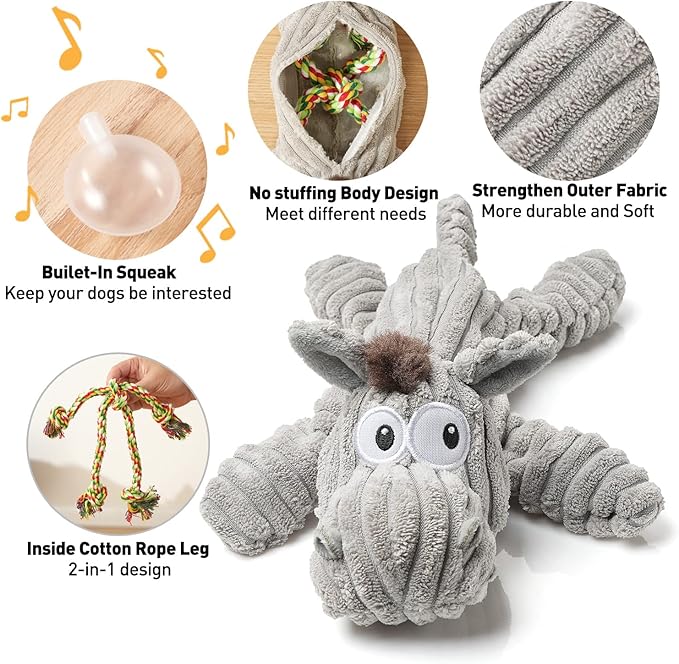 Sedioso Dog Toy, Unstuffed Plush Toy for Large Breed, Cute Squeaky Dog Toys with Crinkle Paper, Big Puppy Chew Toys for Small, Middle, Large Breed