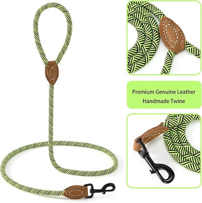 Mile High Life | Mountain Climbing Dog Rope Leash with Heavy Duty Metal Sturdy Clasp | Genuine Leather Tailored Connection with Strong Stitches (Lime Green, 72 Inch (Pack of 1))