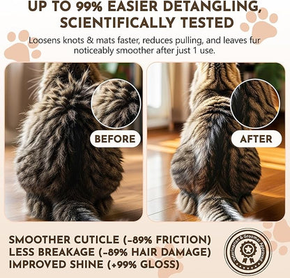 Cat Detangler Spray – Cat Matted Fur Remover for Matted Hair & Everyday Grooming–Dematting Spray for Cats to Loosen Knots, Reduce Pulling, Hydrate Coat & Keep Your Cat’s Fur Soft, Smooth & Manageable