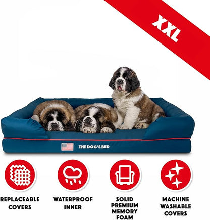 The Dog’s Bed, XXL Blue Oxford with Red Trim USA Flag Dog Bed, Memory Foam, Pain Relief: Arthritis, Post Surgery, Lameness, Supportive, Calming, Waterproof Washable Cover, Veterinary Approved