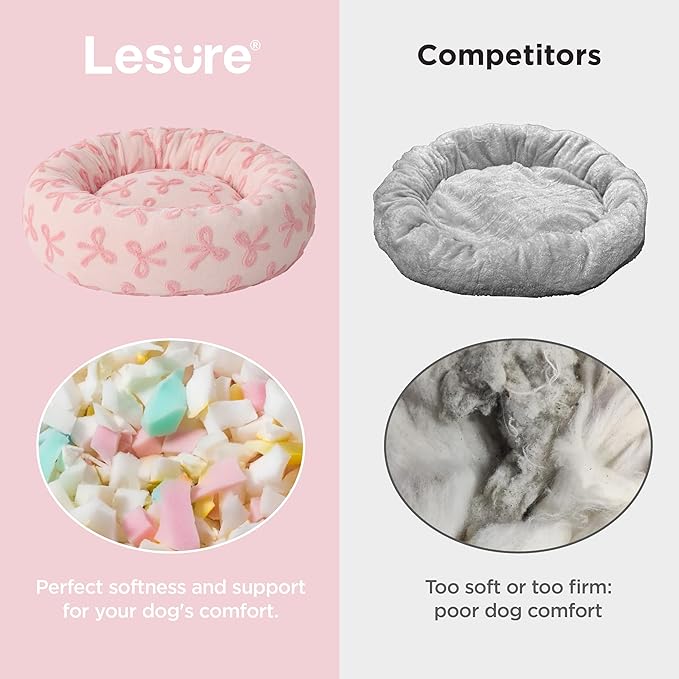 LE SURE Donut Cat Beds for Indoor Cats - Round Small Dog Bed Calming Bed Gift for Pets, Home Decor Cute Modern Beds with Jacquard Shaggy Plush & Anti Slip Bottom, 20 Inch, Pink Taffy