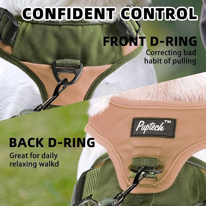PUPTECK Escape Proof Dog Harness and Leash Set Upgraded No Pull Reflective Dog Vest with Lift Handle, Easy Control Pet Harness for Medium Large Dogs Training Walking Running, Green, M