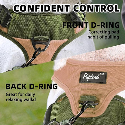 PUPTECK Escape Proof Dog Harness and Leash Set Upgraded No Pull Reflective Dog Vest with Lift Handle, Easy Control Pet Harness for Medium Large Dogs Training Walking Running, Green, L