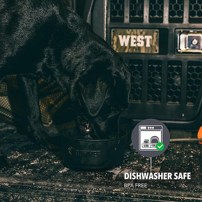 GUNNER Dog Bowl with Spill-Proof Travel Lid – 7.5" x 3.75", 1.3 lb, 7-Cup Capacity, BPA-Free, Rust-Proof, Shock-Resistant, Stackable, Dishwasher Safe, Leak-Resistant Nesting Lid – Black