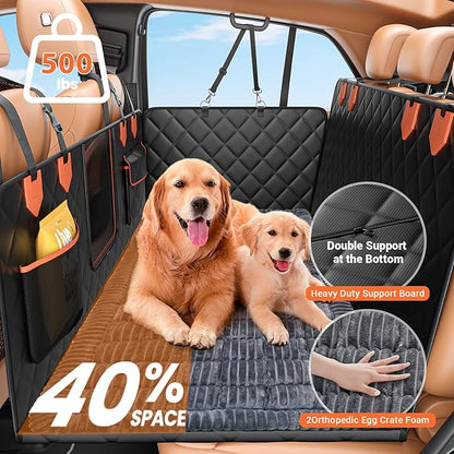 IJVAE Hard Bottom Car Seat Cover for Dog swith Removable Soft Blankets,Scratch-Proof and Anti-Slip Car Dog Hammock for Large Dogs Brown for Car, SUV