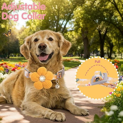 Large Dog Collar with Flower, Dog Collars for Large Dogs Collar for Girl Cute Dog Collar with Bell, Adjustable Length