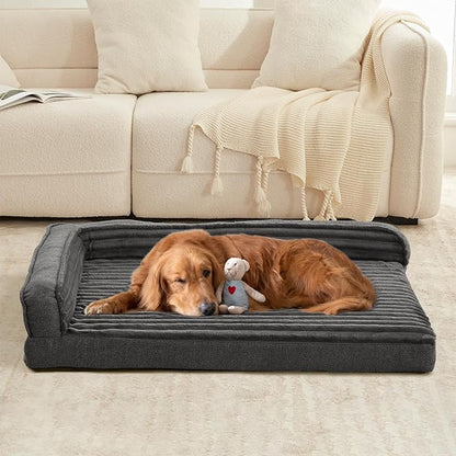 WINDRACING Orthopedic Dog Beds for Extra Large, XXLarge Dogs, Waterproof Egg Foam Dog Sofa Bed with L Bolster Sides, Washable Pet Bed with Removable Cover & Non-Slip Bottom, 46 x 30 inch, Gray