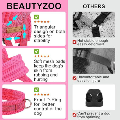 BEAUTYZOO Dog Harness for Small Dogs, No Pull Dog Harness and Leash Set, Soft Escape Proof Puppy Vest Harness with Handle, Reflective Lightweight Step in Harness for Girl Boy Dogs, Pink XS