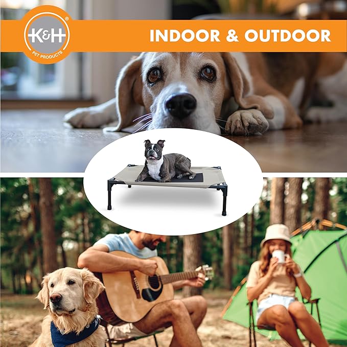 K&H Pet Products Outdoor Elevated Dog Cot, Breathable Cooling Elevated Cot Hammock Pet Bed for Medium Dogs, Washable Mesh Cover, Raised Metal Frame, Collapsible, Portable - Medium 32 X 25in Taupe