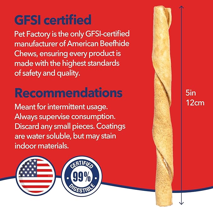Pet Factory American Beefhide 5" Twist Sticks Dog Chew Treats - Chicken Flavor, 1 lb