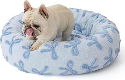 LE SURE Donut Medium Dog Bed - Round Cat Beds for Indoor Cats Calming Bed Gift for Pets, Cute Modern Beds with Jacquard Shaggy Plush & Anti Slip Bottom, 30 Inch, Ice Melt