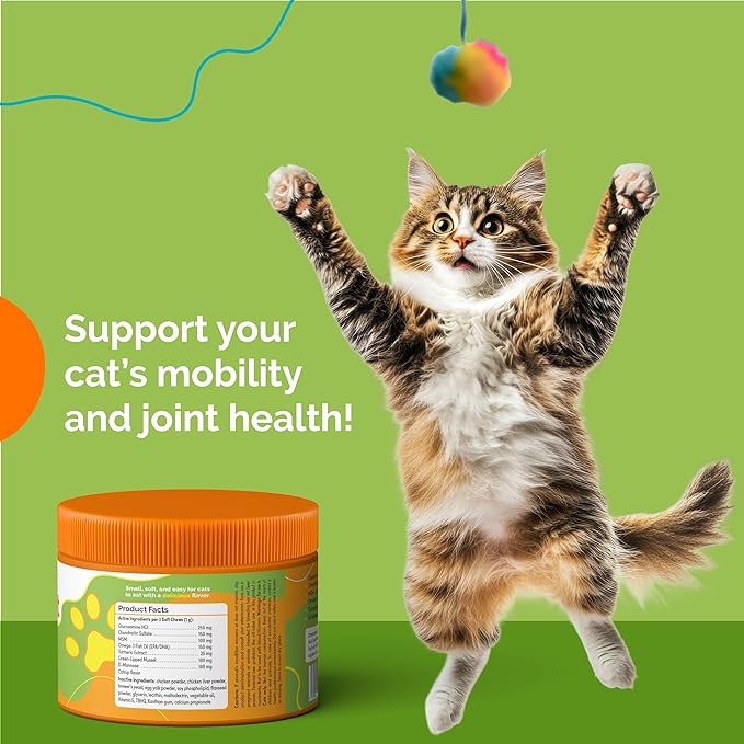PureCat Joint Support Soft Chews Supplements | Cat Wellness Formula with Glucosamine | Joint Support & Pain Relief for Cats of All Ages | Vet-Approved Mobility Support | 200 Count