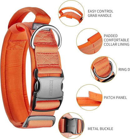 OneTigris Tough Dog Collars, Tactical Dog Collar with Handle, Milltary Adjustable Dog Collar with Heavy Duty Metal Buckle for Training (Medium(Pack of 1), Orange)