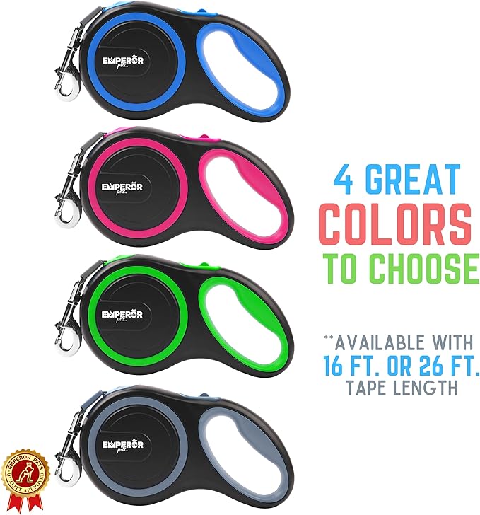 Emperor Pets 16 ft Retractable Dog Leash - Heavy Duty Retractable Pet Leash with Anti-Slip Grip - Reflective Dog Leash Tape for Medium to Large Dogs up to 100 lbs -GY16