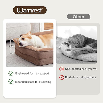 Warmrest Orthopedic Dog Beds for Large Sized Dogs, Waterproof Egg-Crate Foam Pet Couch Bed with Soft Sides, Non-Slip Dog Sofa with Flannel Removable Washable Cover, 35" L Supportive Pet Sofa, Brown
