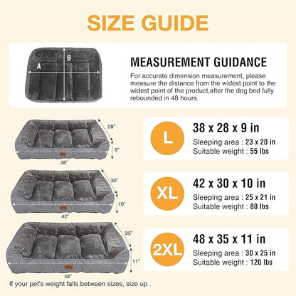 ZAKAPAWS Orthopedic Dog Bed for Extra Large Dogs - Extra Thick Supportive Dog Couch Bed, Pet Beds Sofa with Waterproof Washable Cover & Non-Slip Bottom, Grey, 42x30 Inch