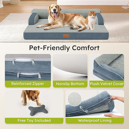 CWAWZ XXL Orthopedic Dog Bed, Big Dog Bed for Large Dogs, Dual-Sided Pet Cooling Beds with Memory Foam Washable Cover Nonslip Bottom, Waterproof Pet Couch with Bolsters, Dark Grey