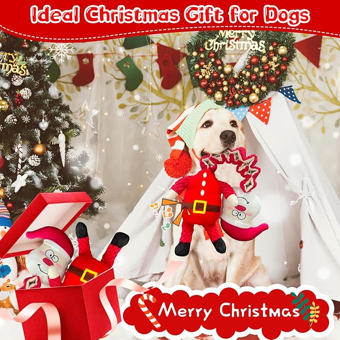 Christmas Large Interactive Dog Toys: Squeaky Plush Stuffed Dog Toy for Large Dogs - Big Chew Santa Dogs Toys for Puppy Small Medium Large Breeds