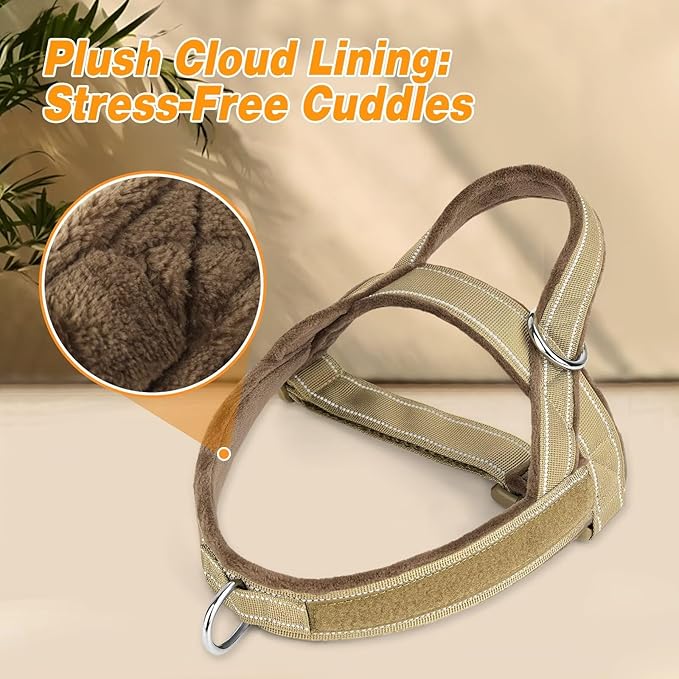 Forestpaw No Pull Dog Harness with Large Handle,Slip on Reflective Vest with Quick Release Buckle,Comfortable Flannel Lining for Medium Large Dogs Walking Training (Includes 3 Patches),Brown M