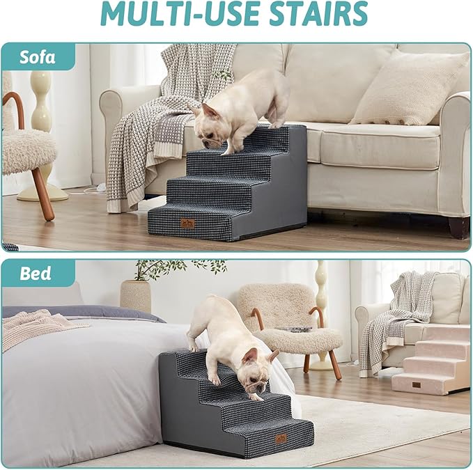 COZY KISS Dog Stairs for Small Dogs, 17.7" Extra Wide Right-Angle Pet Stairs for Couch and Beds, Anti-Slip Dog Steps for Old Cats and Lowrider, 17.7x23.6x17.7 inch, Dark Grey