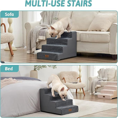COZY KISS Dog Stairs for Small Dogs, 17.7" Extra Wide Right-Angle Pet Stairs for Couch and Beds, Anti-Slip Dog Steps for Old Cats and Lowrider, 17.7x23.6x17.7 inch, Dark Grey