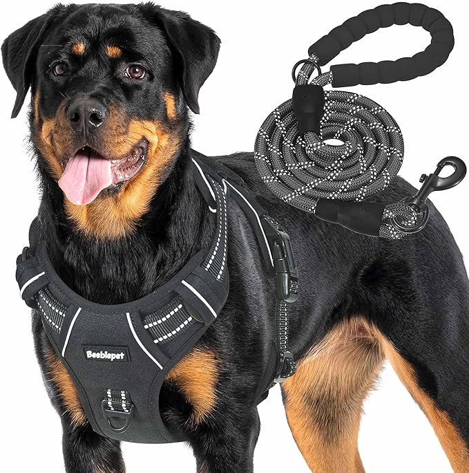 Beebiepet Heavy Duty Tactical Dog Harness for Large Dogs, No Pull Adjustable Pet Harness Reflective Service Training Easy Control Pet Vest Military K9 Working Dog Harnesses- Large, Black