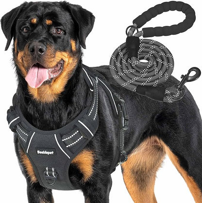 Beebiepet Heavy Duty Tactical Dog Harness for Large Dogs, No Pull Adjustable Pet Harness Reflective Service Training Easy Control Pet Vest Military K9 Working Dog Harnesses- Large, Black