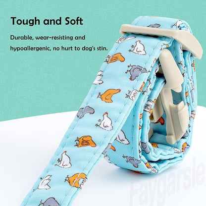 Faygarsle Funny Chicken Pattern Dog Collar, Cotton Fabric, Light Blue with Farm Animal Print for Small Medium Large Dogs L