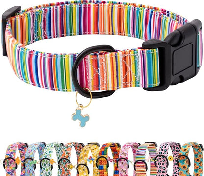 Faygarsle Dog Collar for Small Medium Large Dogs Cute Colorful Puppy Collars for Female Dogs Pinstripe Patterned Pet Collars for Summer Spring Wedding Puppy Girl Dog Collar L