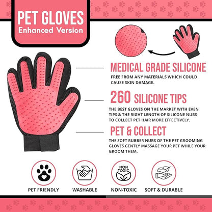 Pet Grooming Gloves – 1 Pair – Deshedding & Bath Massage Mitts for Dogs & Cats – Choose from 5 Colors – Adjustable, Reusable & Easy to Clean (Pink)